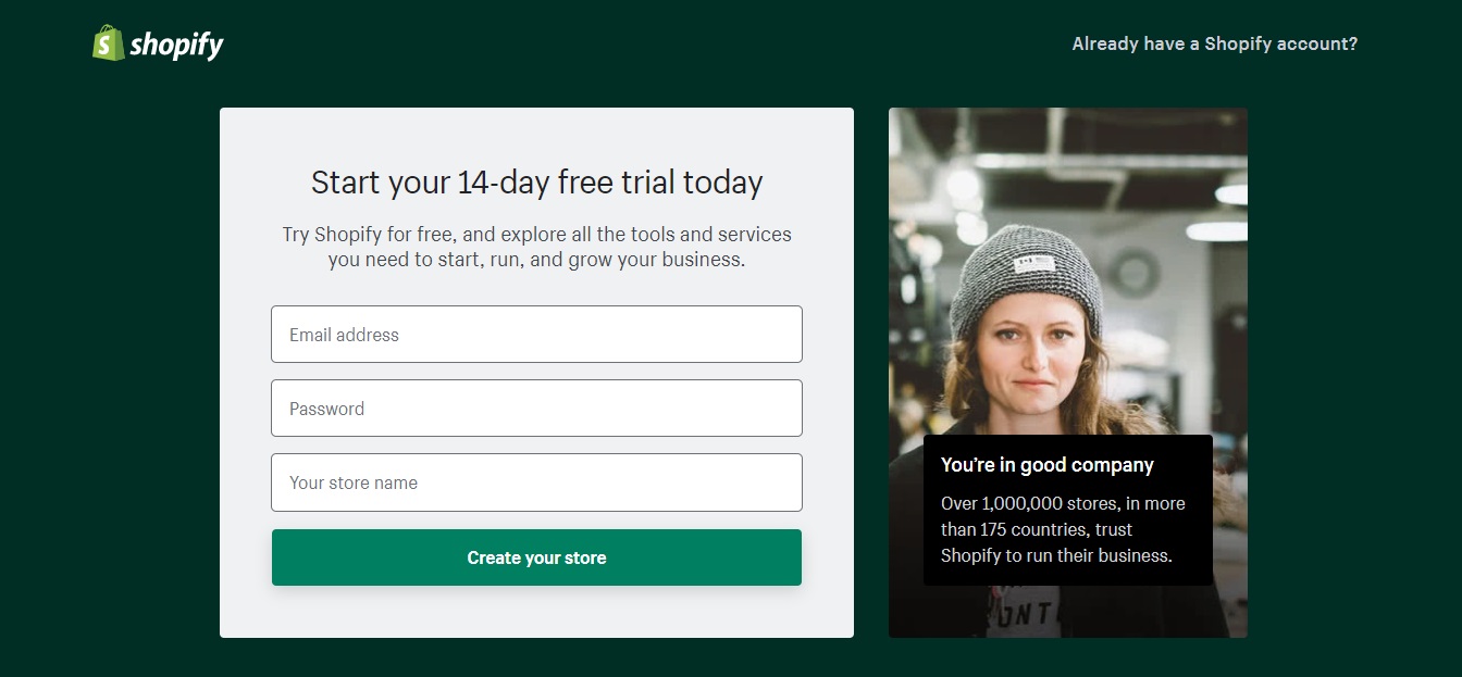 Registering for a Shopify Account